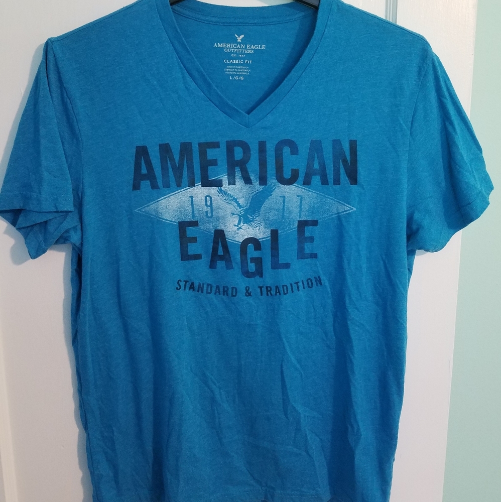 American Eagle Brand Heathered Aqua Blue T-Shirt